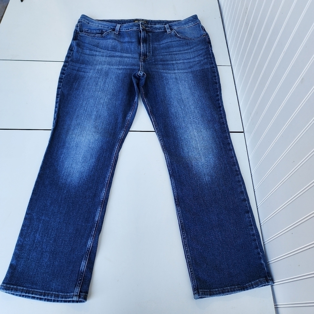Lee Jeans Womens Blue Regular Fit Mid Rise Straight Leg Stretch Denim 18 Medium